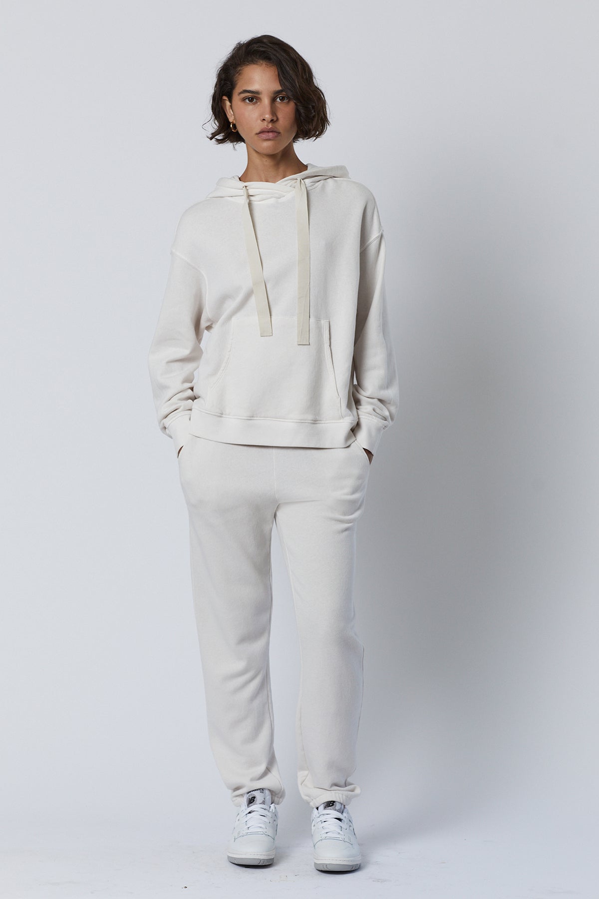 Ojai Hoodie in beach with Zuma Sweatpant full length front-26007164715201