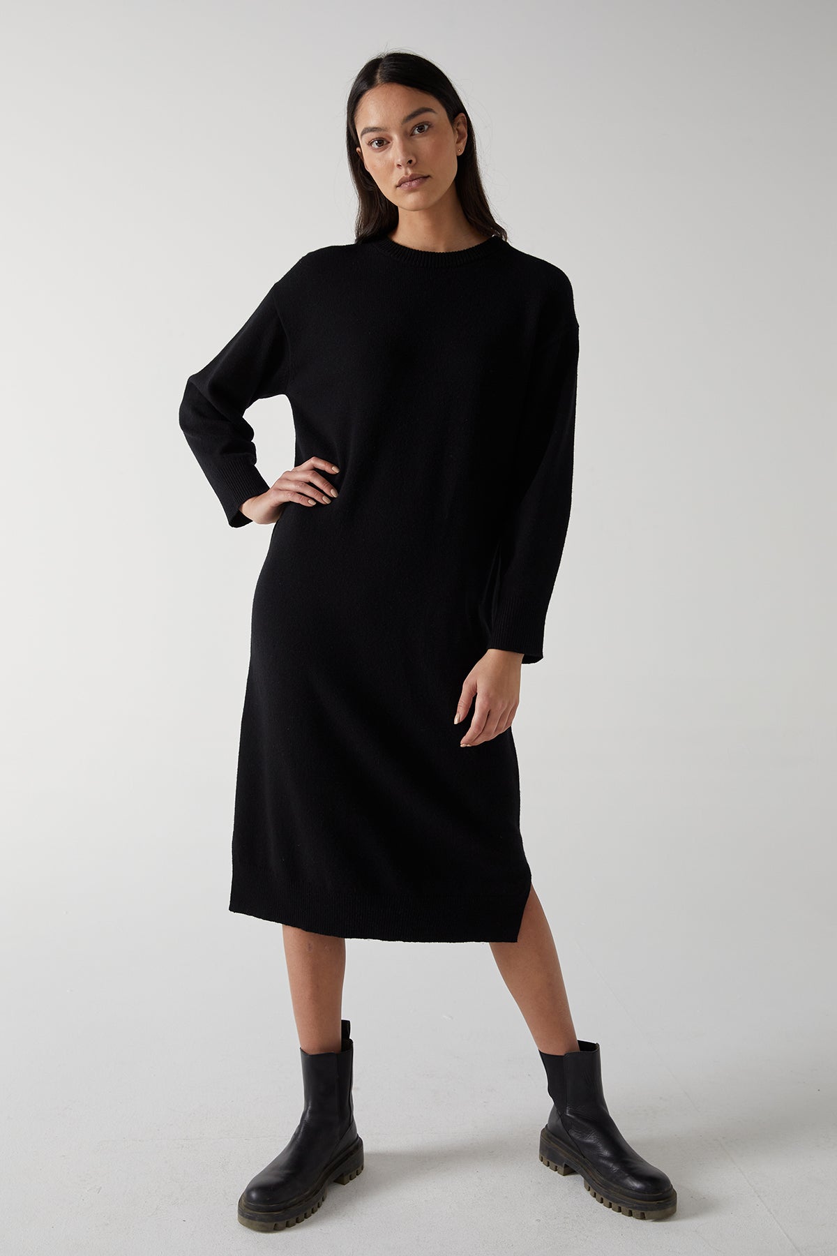 The Velvet by Jenny Graham LAUREL DRESS features a minimal silhouette and side hem slits.-25315829317825